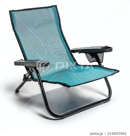 Comfortable folding beach chair with cup holder for relaxation and outdoor leisure in teal design 124805062