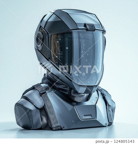 Futuristic black helmet design with high-tech features for advanced safety and exploration concepts 124805143
