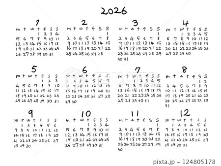 2026年　カレンダー  124805178