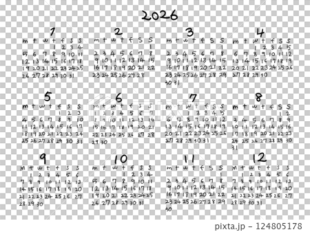 2026年　カレンダー  124805178