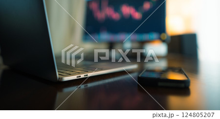 Business laptop on home desk, focus on Type-C connector Business laptop on home desk, focus on Type-C connector 124805207
