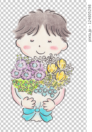 拿著花束的人的插圖 拿著花束的人的插圖 124805298