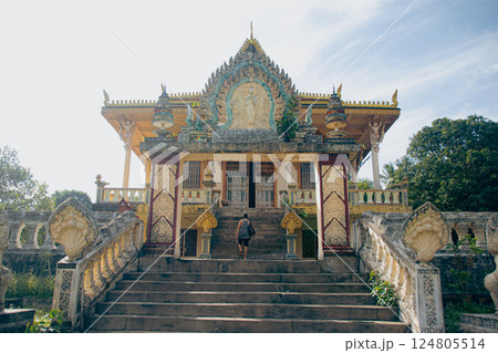 Koh Keo Morokot Pagoda grand stairs set against a clear sky in Koh Sdach Island in Cambodia which is an off-the-beaten-path tourist destination Koh Keo Morokot Pagoda grand stairs set against a clear sky in Koh Sdach Island in Cambodia which is an off-the-beaten-path tourist destination 124805514