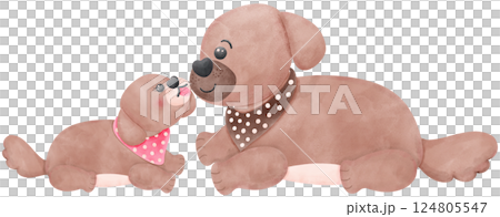 Father's Day Dog Dad and Baby Wear a scarf in watercolor style illustration Father's Day Dog Dad and Baby Wear a scarf in watercolor style illustration 124805547