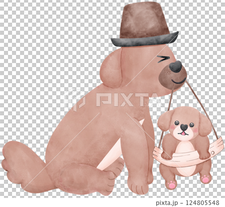 Father's Day Dog Dad Put on a hat and Baby in watercolor style illustration Father's Day Dog Dad Put on a hat and Baby in watercolor style illustration 124805548
