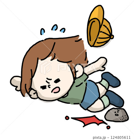 石につまずいて転びそうになっている子どものイラストカラーバージョン 124805611