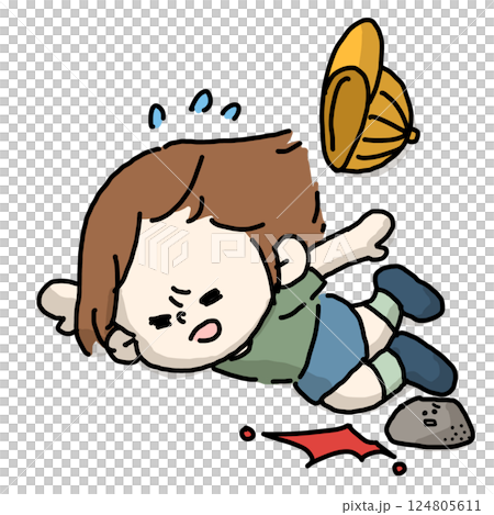 石につまずいて転びそうになっている子どものイラストカラーバージョン 124805611