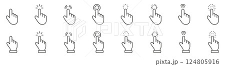 Touch gesture line icon set. Digital interaction outline symbol collection. Editable stroke. Isolated vector illustration 124805916