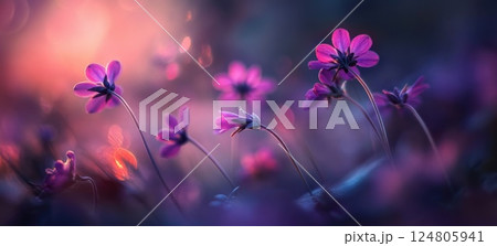 Lavender flowers in the foreground blurred background macro photography. 124805941