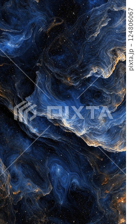 Cosmic blue nebula with swirling interstellar clouds and stars for celestial imagery projects 124806067