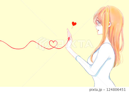 運命の赤い糸を結んだ女性　横側 124806451