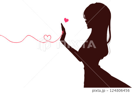 運命の赤い糸を結んだ女性　横側　シルエット　夏 124806456
