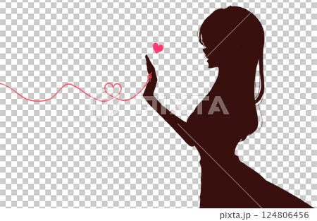 運命の赤い糸を結んだ女性　横側　シルエット　夏 124806456