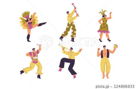 Brazilian Festival with People Dancing and Playing Musical Instrument Vector Set Brazilian Festival with People Dancing and Playing Musical Instrument Vector Set 124806833