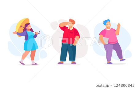 Body Positive Happy Man and Woman Character with Cheerful Smile Vector Illustration Set 124806843