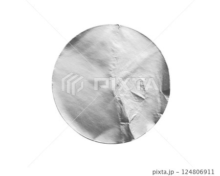 Blank silver round adhesive paper metallic sticker label isolated on white background Blank silver round adhesive paper metallic sticker label isolated on white background 124806911