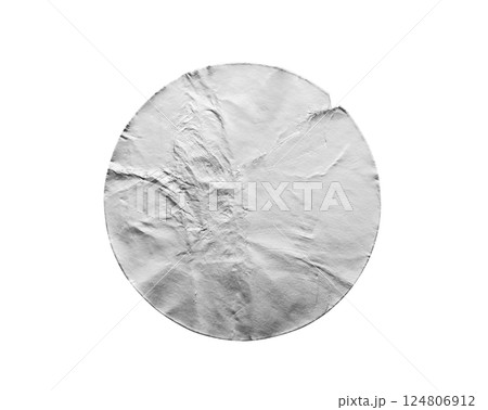 Blank silver round adhesive paper metallic sticker label isolated on white background Blank silver round adhesive paper metallic sticker label isolated on white background 124806912