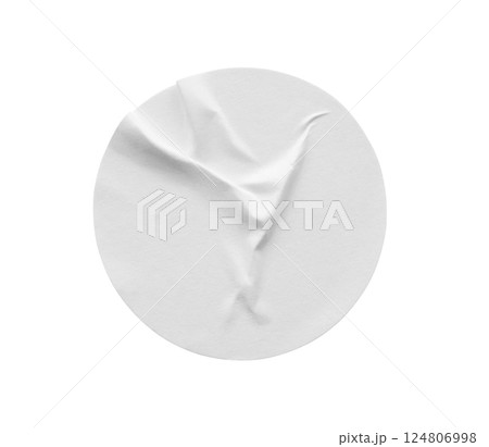 Blank white round paper sticker label isolated on white background 124806998