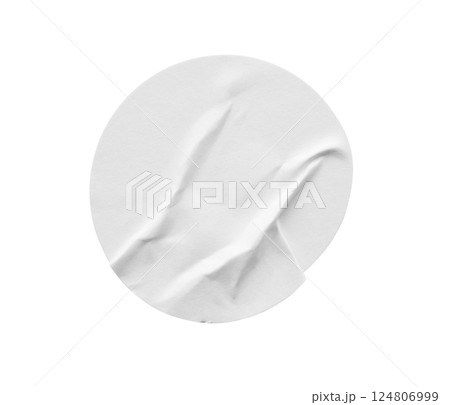 Blank white round paper sticker label isolated on white background Blank white round paper sticker label isolated on white background 124806999