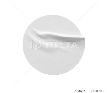 Blank white round paper sticker label isolated on white background Blank white round paper sticker label isolated on white background 124807000