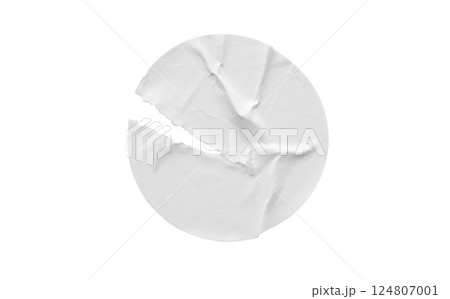 Blank white round torn paper sticker label isolated on white background Blank white round torn paper sticker label isolated on white background 124807001