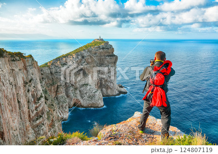 Unbelivable morning view on Cacccia cape Lighthouse. 124807119