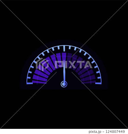 Car speedometer, semicircle digital neon LED gauge, vector speed motion panel, progress bar display accelerate indicator Car speedometer, semicircle digital neon LED gauge, vector speed motion panel, progress bar display accelerate indicator 124807449