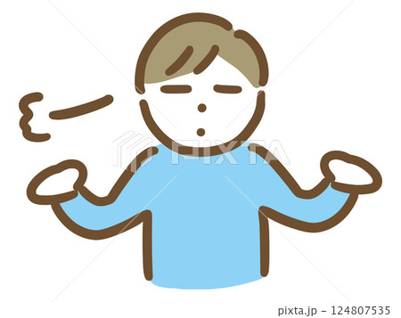 やれやれと両手を上げる男性 124807535