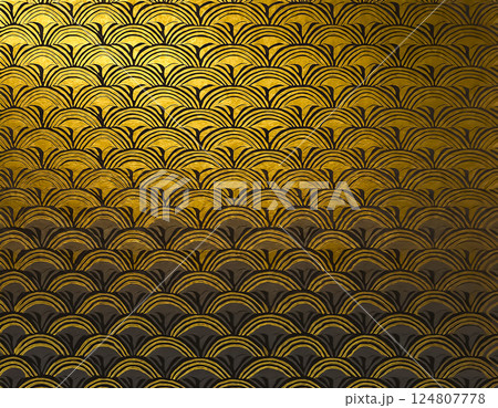 和紙のテクスチャのイメージ素材　波の模様　金色 124807778