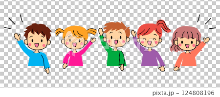Illustration of children raising their hands Illustration of children raising their hands 124808196