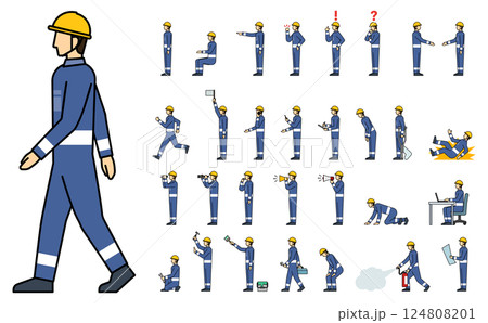 フラットイラスト：作業員サイドセットアウトライン 124808201