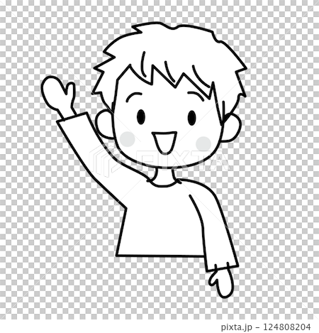 手を挙げている男の子のイラスト　線画 124808204