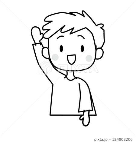 手を挙げている男の子のイラスト　線画 124808206
