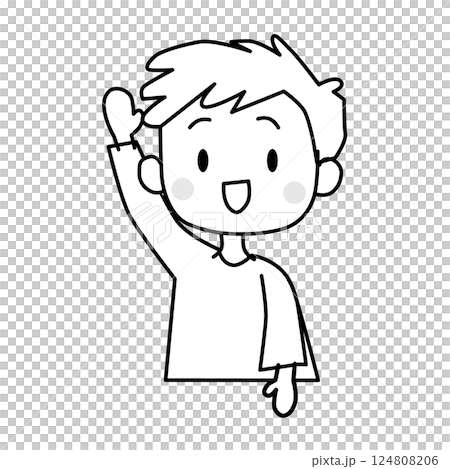 Illustration of a boy raising his hand - line drawing 124808206