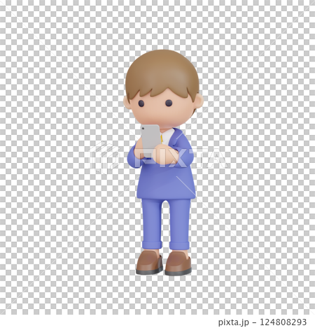 3DCG | A young male office worker operating a smartphone with his fingers 124808293