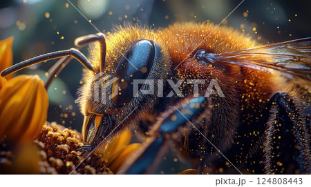 Macro Shot of a Bee Collecting Pollen Macro Shot of a Bee Collecting Pollen 124808443