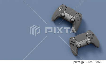 Realistic black video game joysticks or gamepads on black background Realistic black video game joysticks or gamepads on black background 124808615