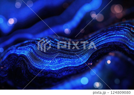 Mesmerizing neon blue abstract digital waves with glowing elements for futuristic design projects 124809080