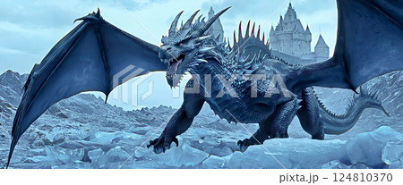 オープンワールドのゲームに登場する巨大な翼のドラゴン　 [AI生成画像] 124810370