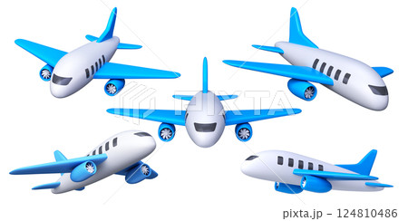 3D airplanes from different angles. Symbol of air transport and travel by plane 3D airplanes from different angles. Symbol of air transport and travel by plane 124810486