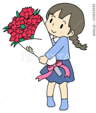 カーネーションの花束を持つ女の子 カーネーションの花束を持つ女の子 124810589