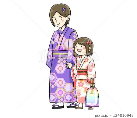 浴衣の親子(母と娘) 浴衣の親子(母と娘) 124810945