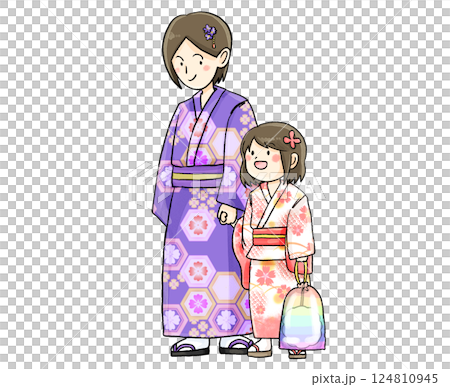 穿著浴衣的母親和女兒 124810945