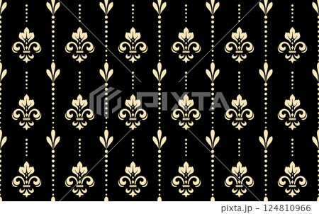 Flower geometric pattern. Seamless vector background. Golden and black ornament 124810966