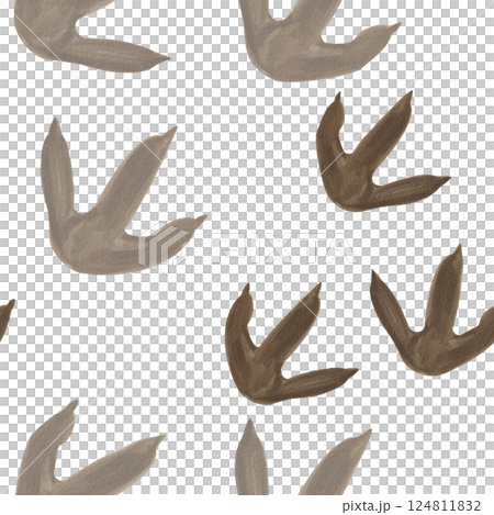 Seamless pattern Predator paw print with three fingers. animal footprints.Dinosaur or monster. Brown theranosaurus footprints. Watercolor illustration without background. Hand drawing.  124811832