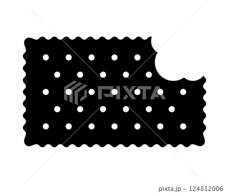 Bitten cracker silhouette. Sweet or salty biscuit cookie in rectangle shapes. Popular crispy snack isolated on white background. Vector graphic illustration 124812006