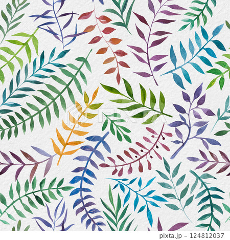 Colorful hand drawn watercolor plants seamless pattern 124812037