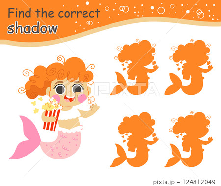 Cute mermaid find the correct shadow matching game for kids Cute mermaid find the correct shadow matching game for kids 124812049