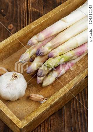 White peeled asparagus stalks. White peeled asparagus stalks. 124812142