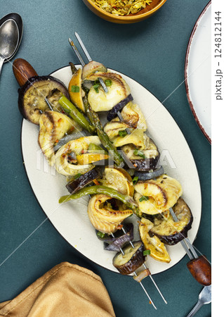 BBQ Fish and Vegetable Kabobs. BBQ Fish and Vegetable Kabobs. 124812144